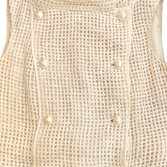 Chanel SS13 Ivory Open Knit Double Breasted Silk Sleeveless Dress - Picture 3 of 12